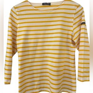 Saint James yellow  and white Striped Cotton Long Sleeve Breton Top size 6